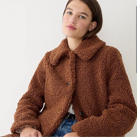 J.Crew Teddy sherpa topcoat BM543 APPALACHIAN BROWN XX-SMALL NWT - Picture 3 of 4